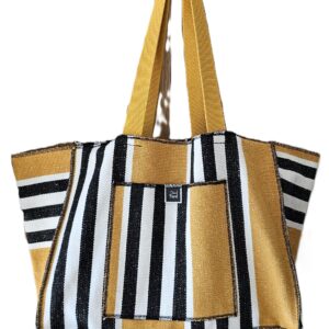 NEREA - Sac cabas XL - Coton tissé - Jaune rayé