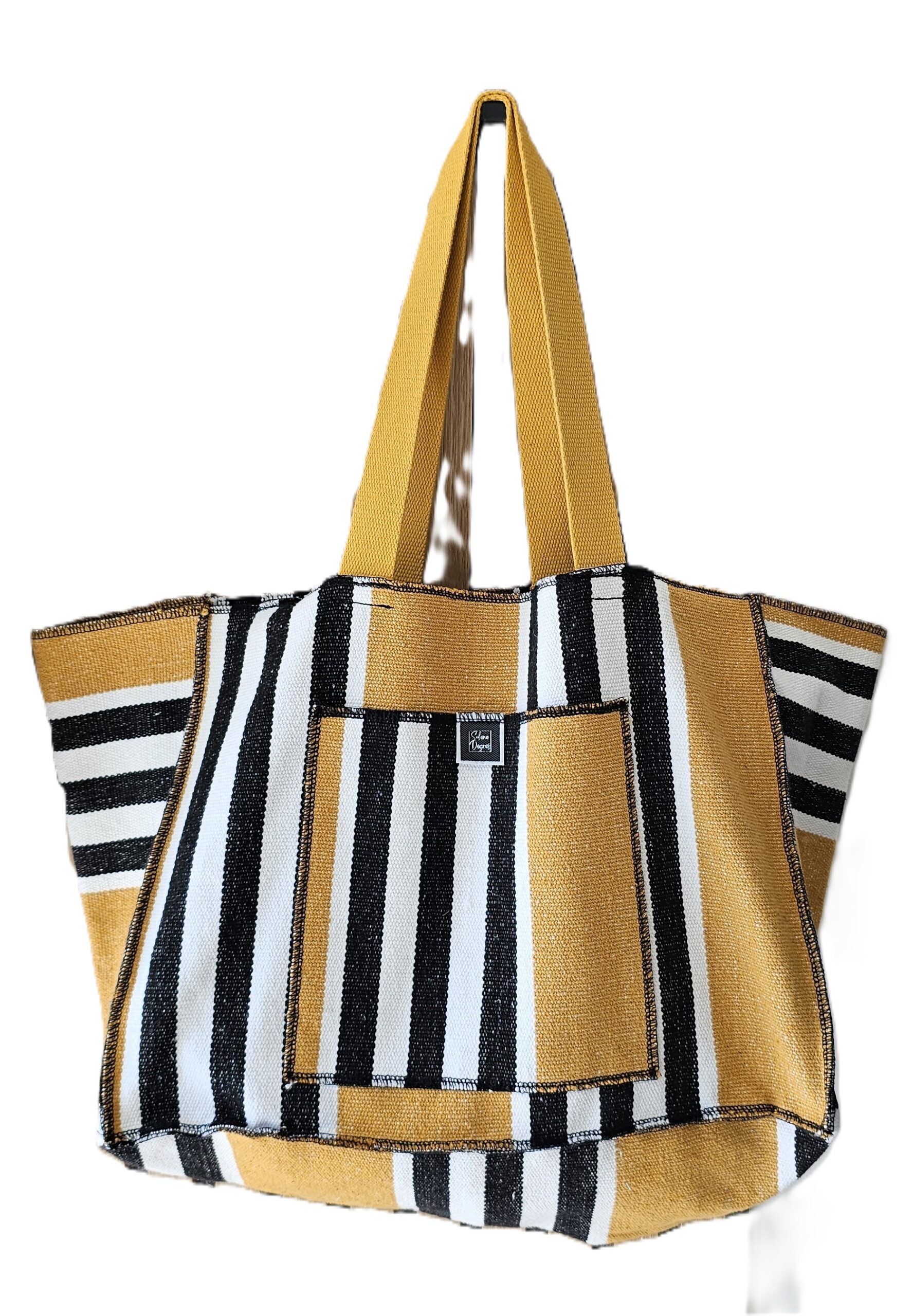 NEREA - Sac cabas XL - Coton tissé - Jaune rayé