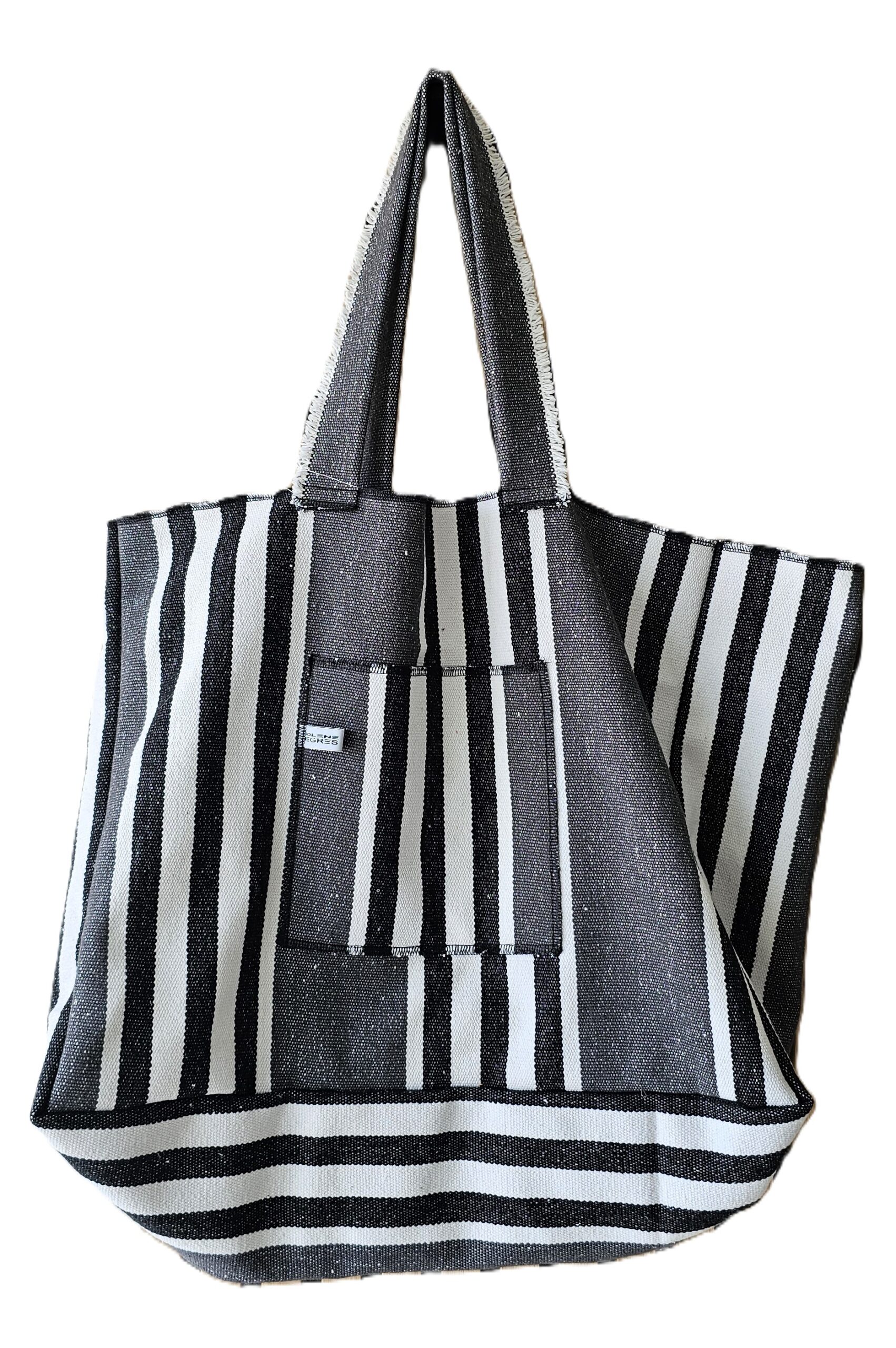 NEREA - Sac cabas XL - Coton tissé - Gris foncé rayé