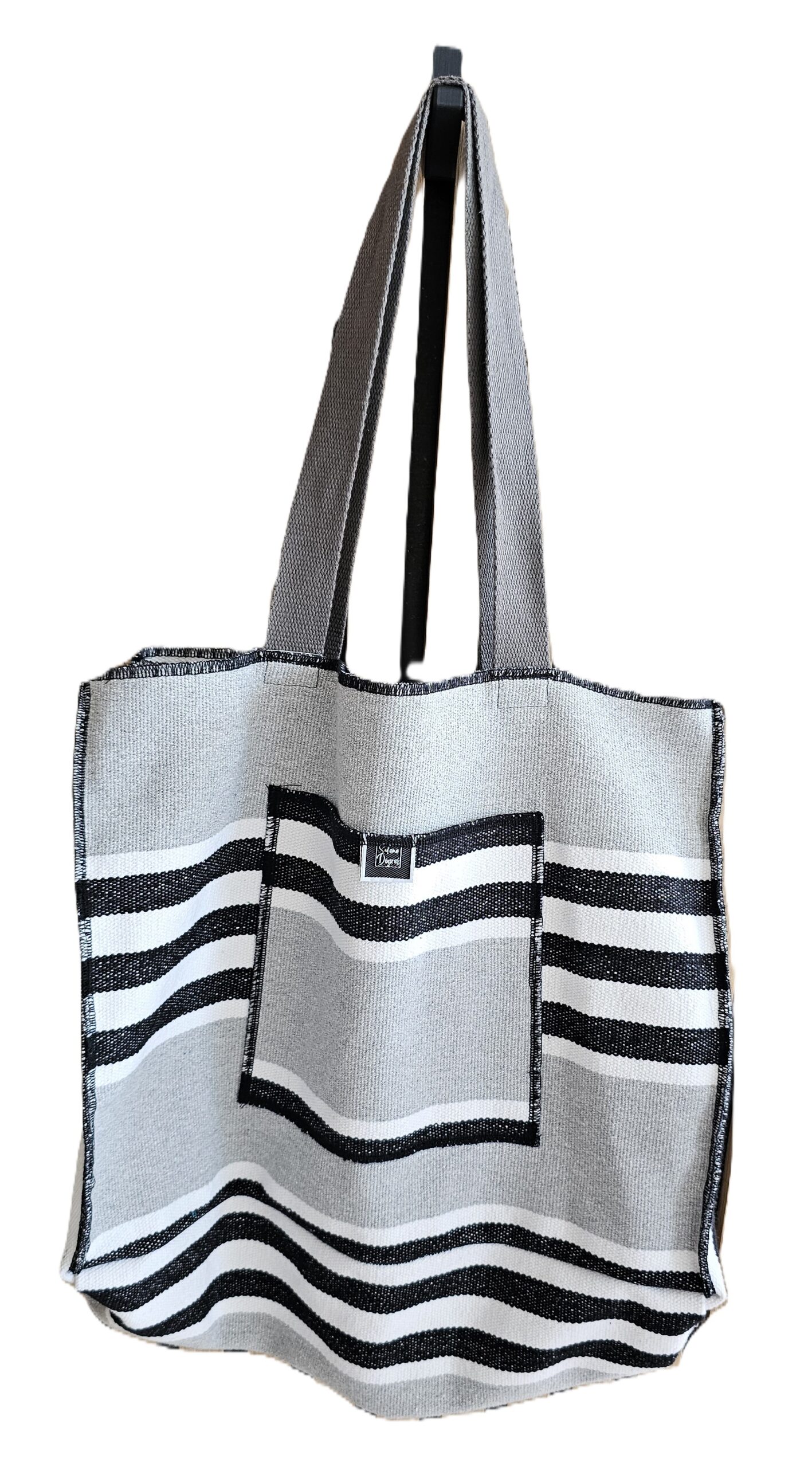 NEREA -Sac cabas - Coton tissé - Gris rayé - Petit modèle