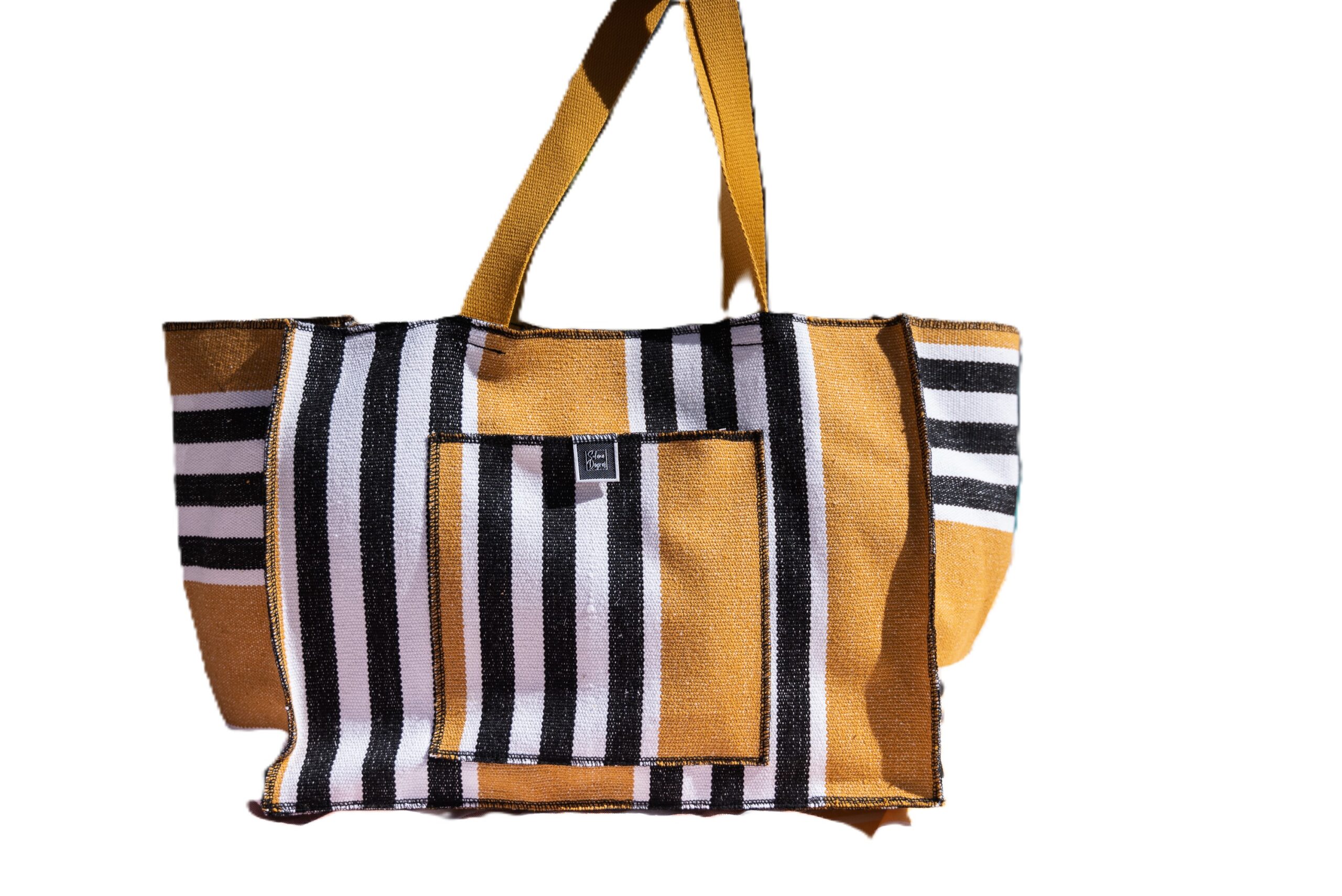 NEREA-Sac cabas - Coton tissé - Jaune rayé - Petit modèle