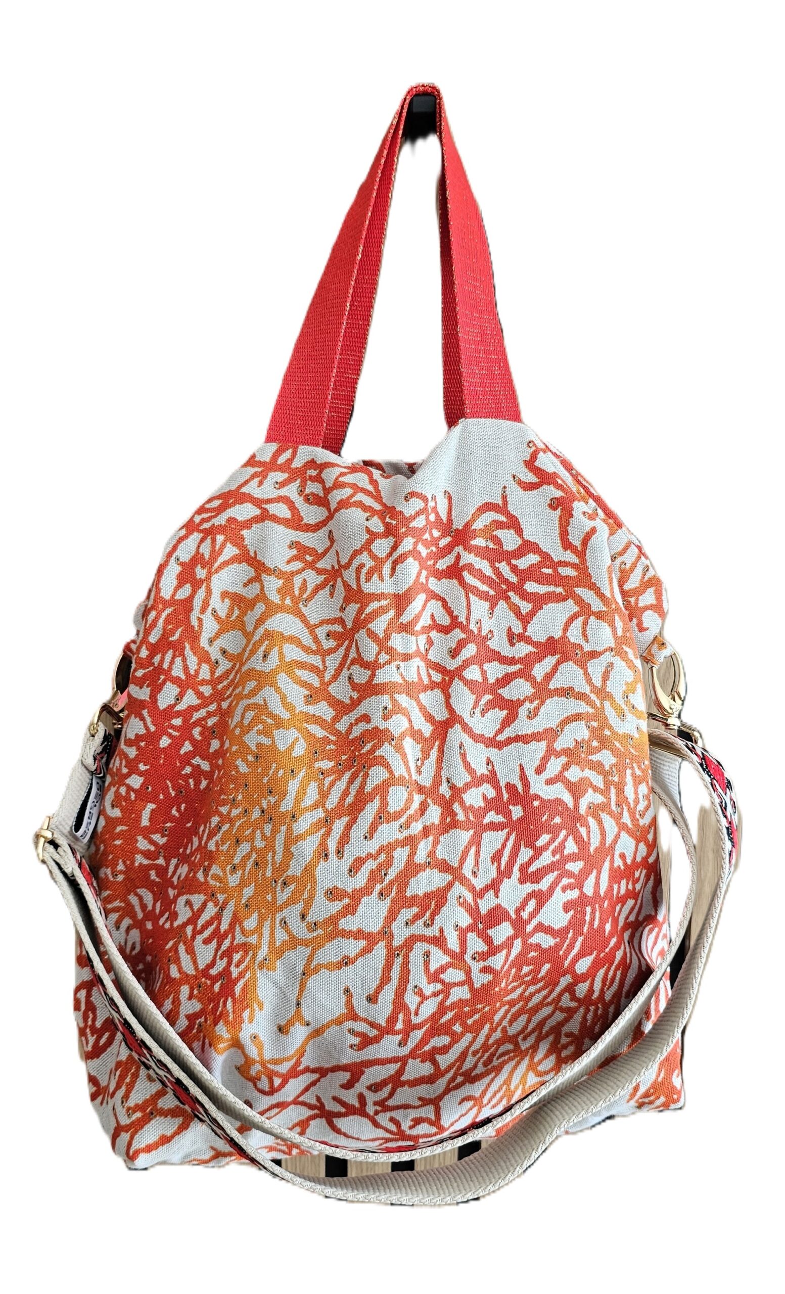 ELANEA - Sac à main - Tissu coton - Corail rouge - Bandoulière