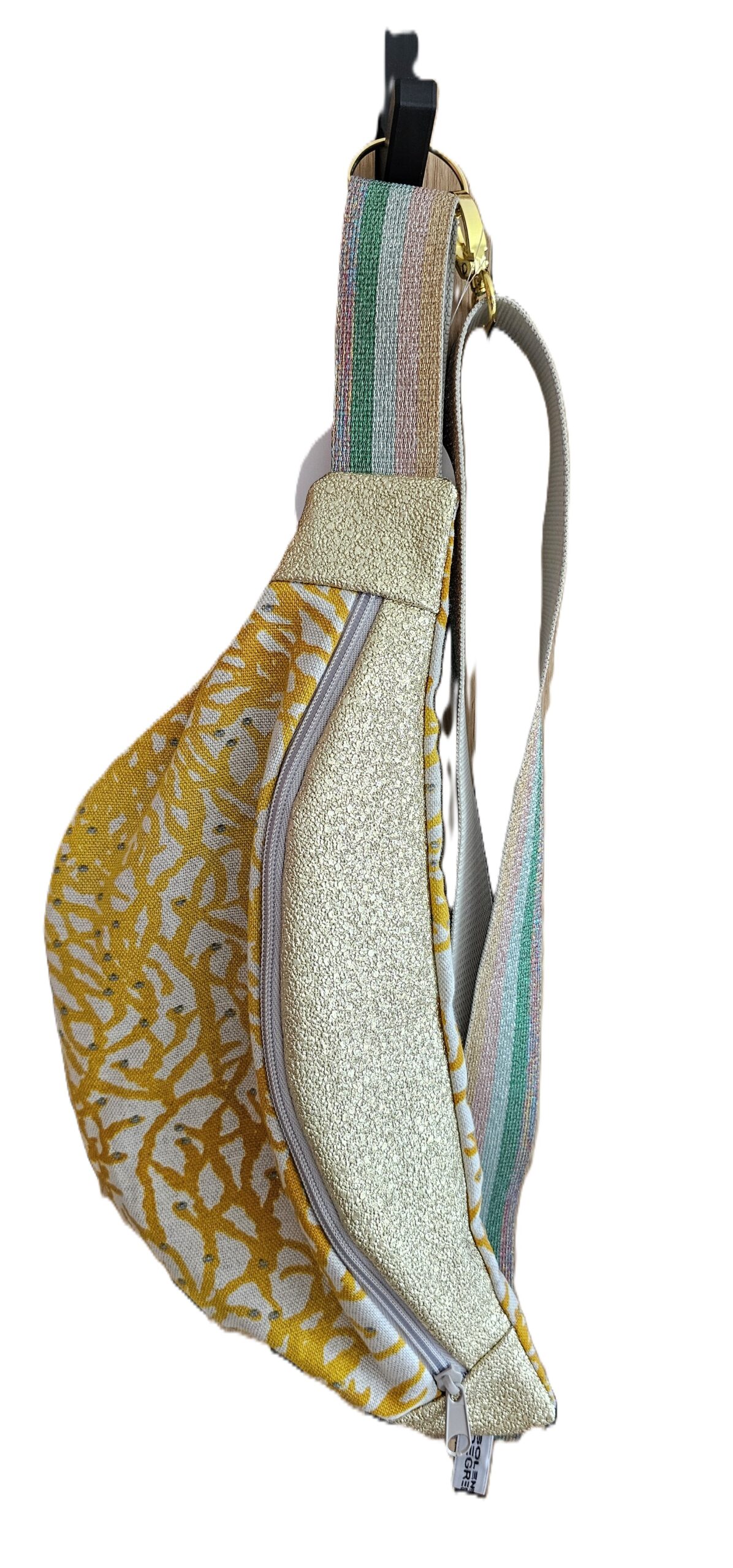 AUREA - Sac banane - Simili cuir doré/Corail jaune
