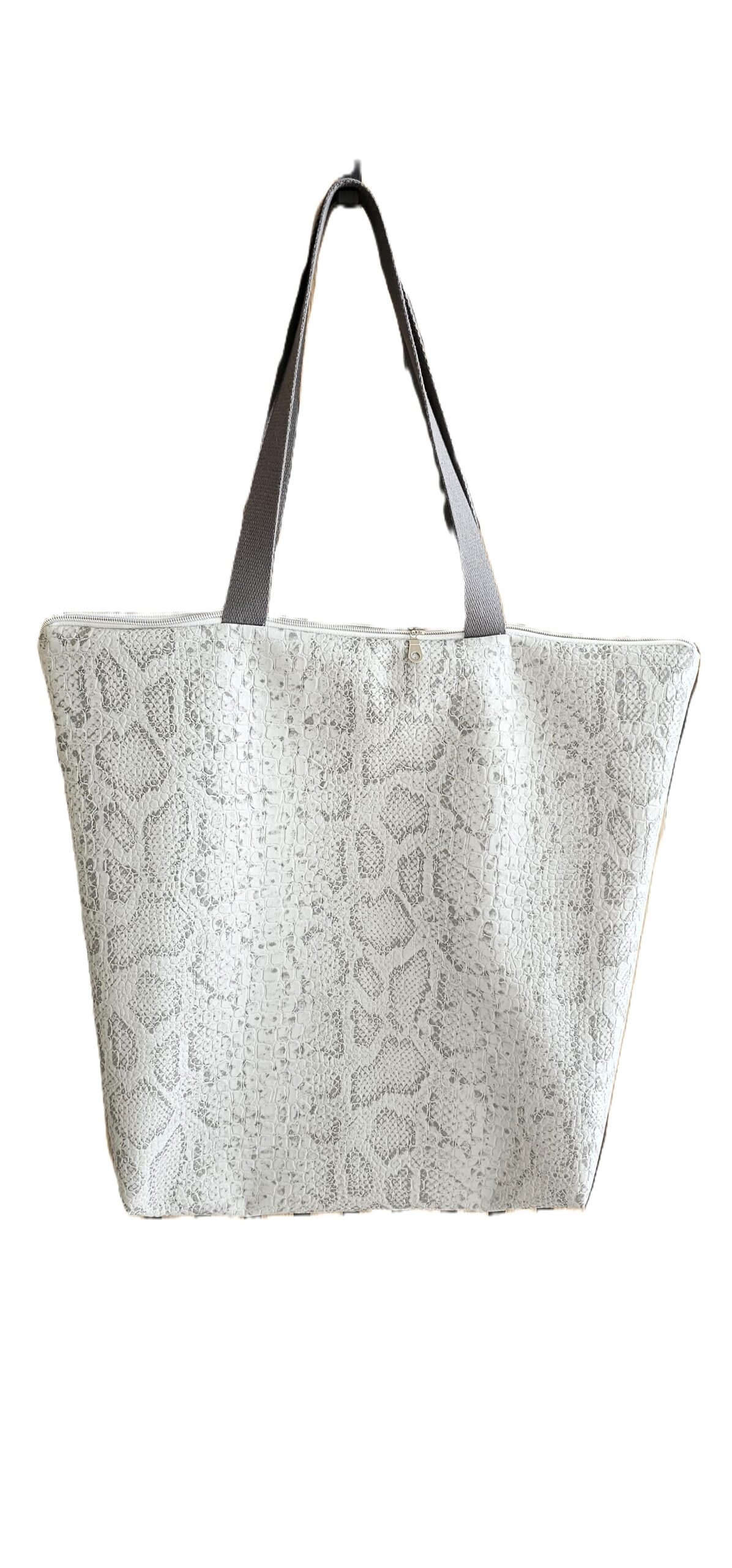 SOLEVIA - Sac XL Tote-bag - Similicuir Croco - Gris clair